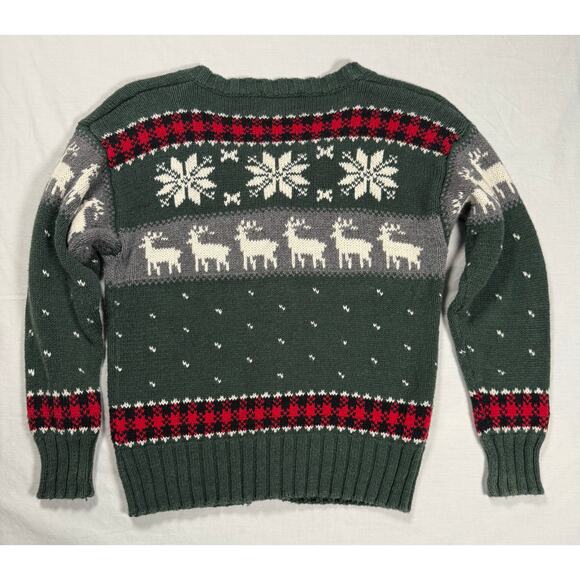 Vintage Kitestrings Cardigan Sweater Sz 7 Nordic Snowflakes Deer Red Green - Picture 2 of 8